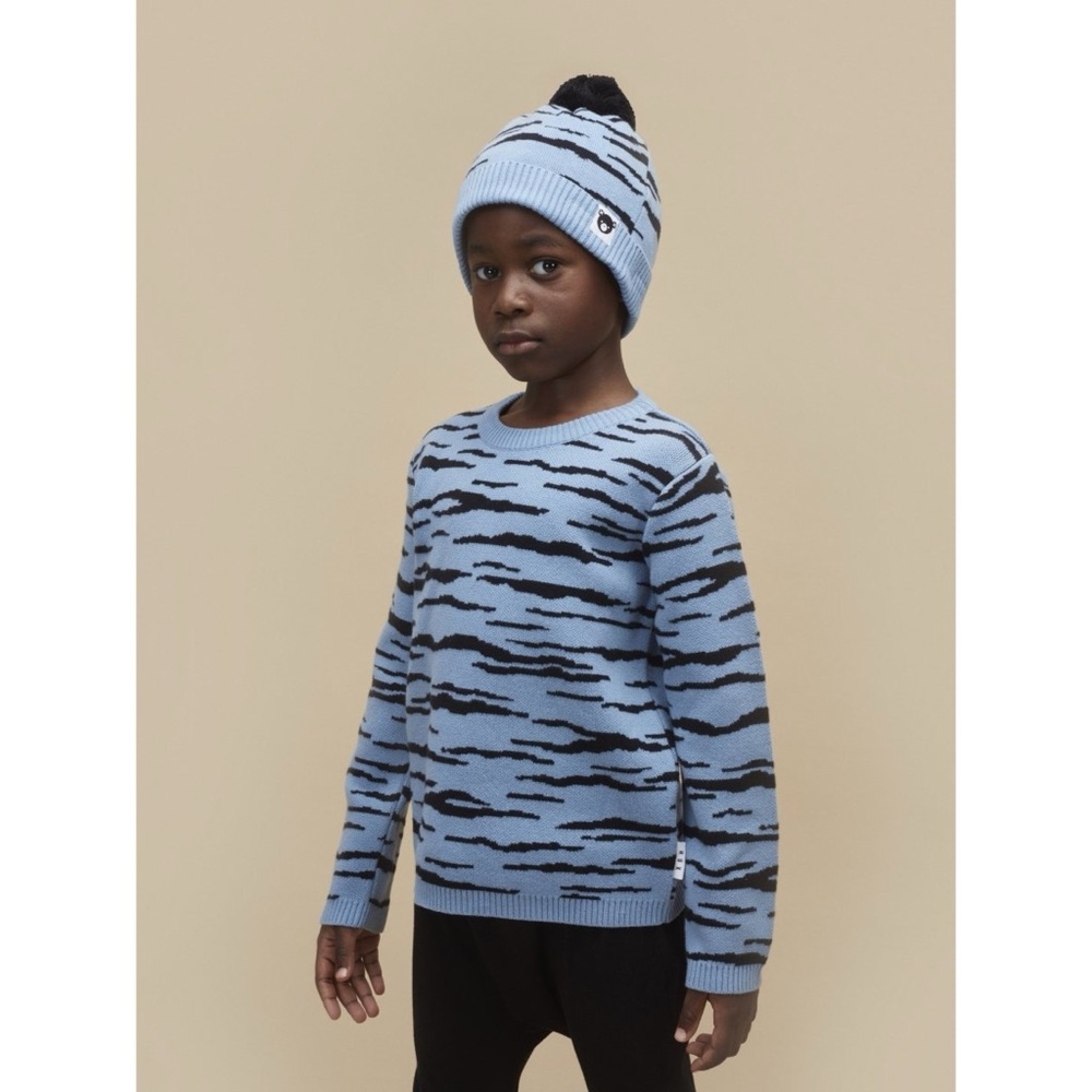 Hux Huxbaby Wildcat Knit Jumper Sweater Blue Animal Print Fall Winter